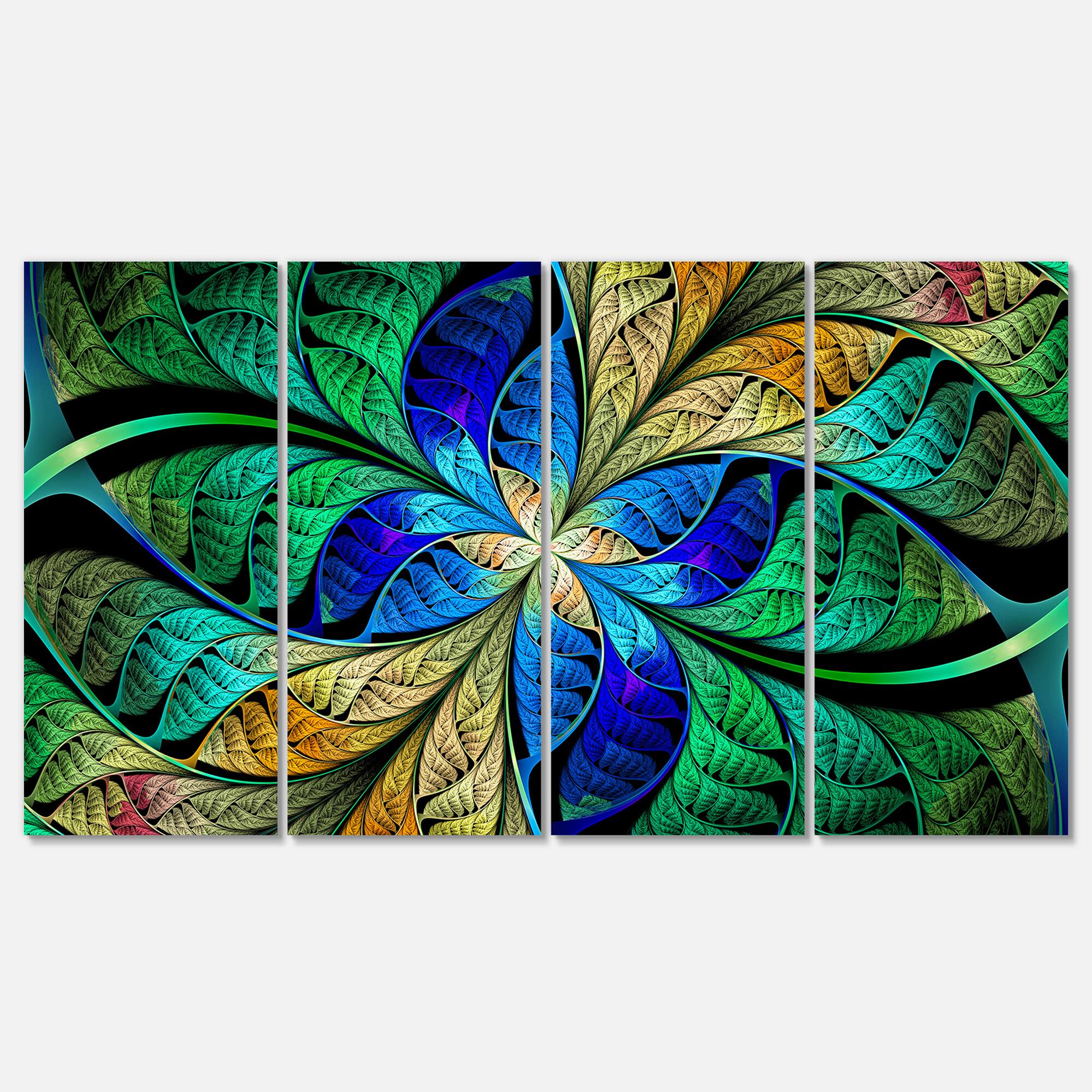 Designart - Blue Green Fractal Flower Petals